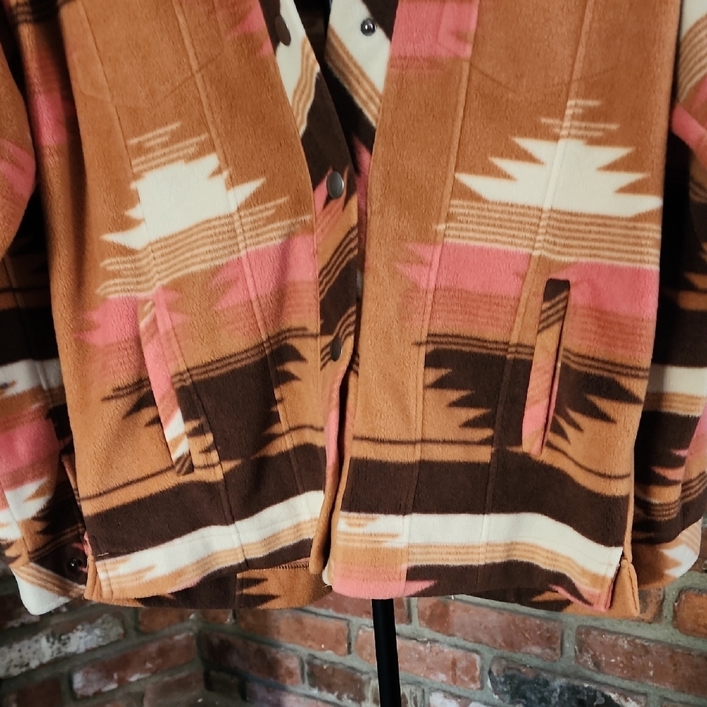 Thread & Supply Tan Brown Pink Aztec Western Jacket Shacket - Picture 3 of 10